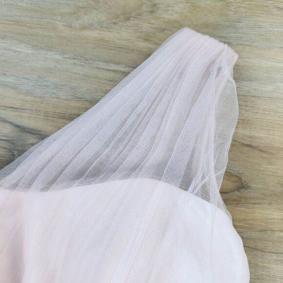 🍑David's Bridal Pink Petal Tulle One Shoulder Dress Size 2 - Picture 5 of 14